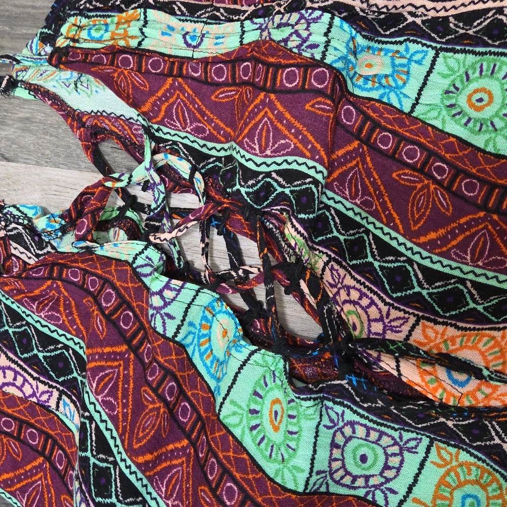 NWT Hem & Thread Lace-Up Sides Boho Stripe Sleeveless Multicolor Dress - Picture 6 of 8